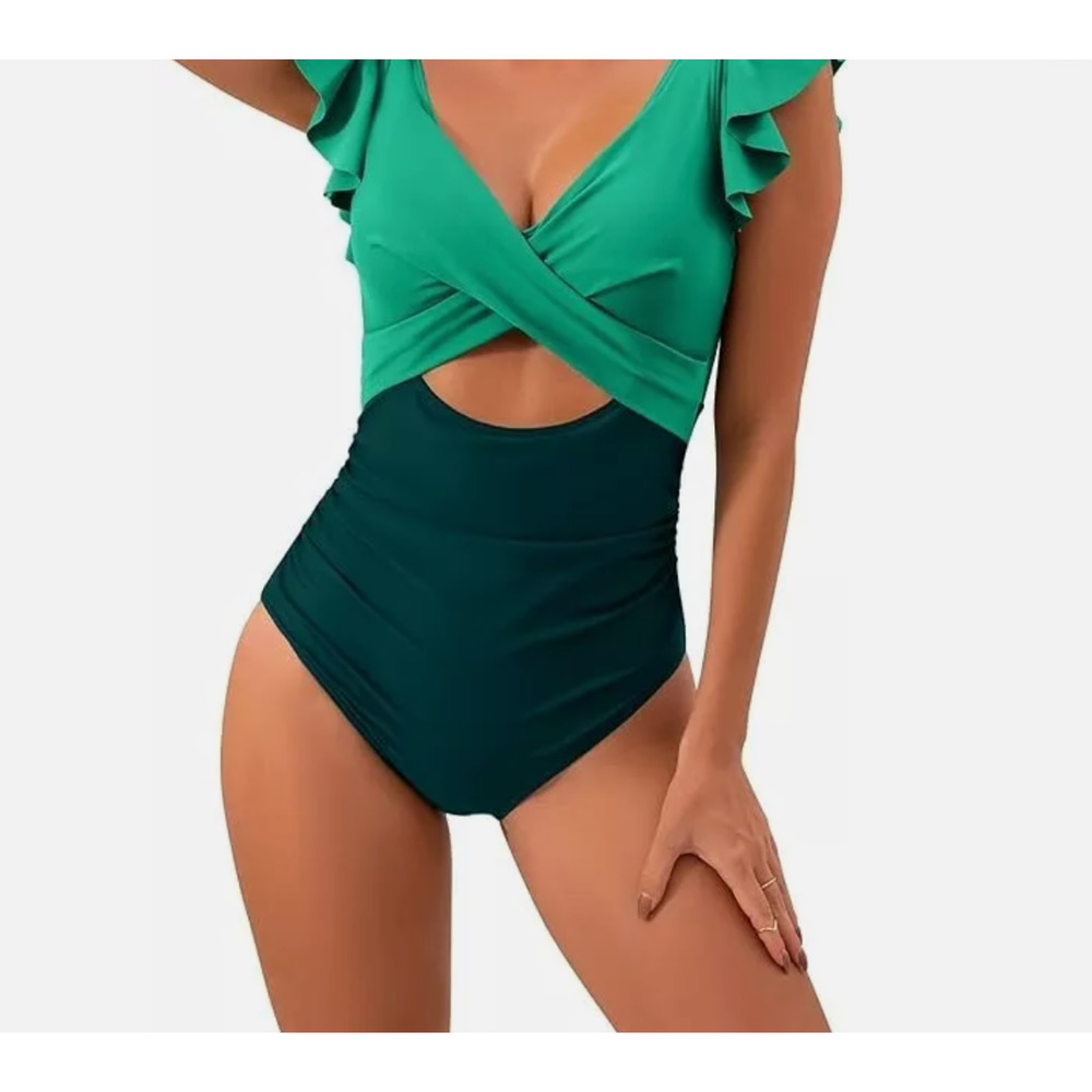 New B2prity One‎ Piece Swimsuit Ruffle Cutout Slimming Tummy Control Size Large